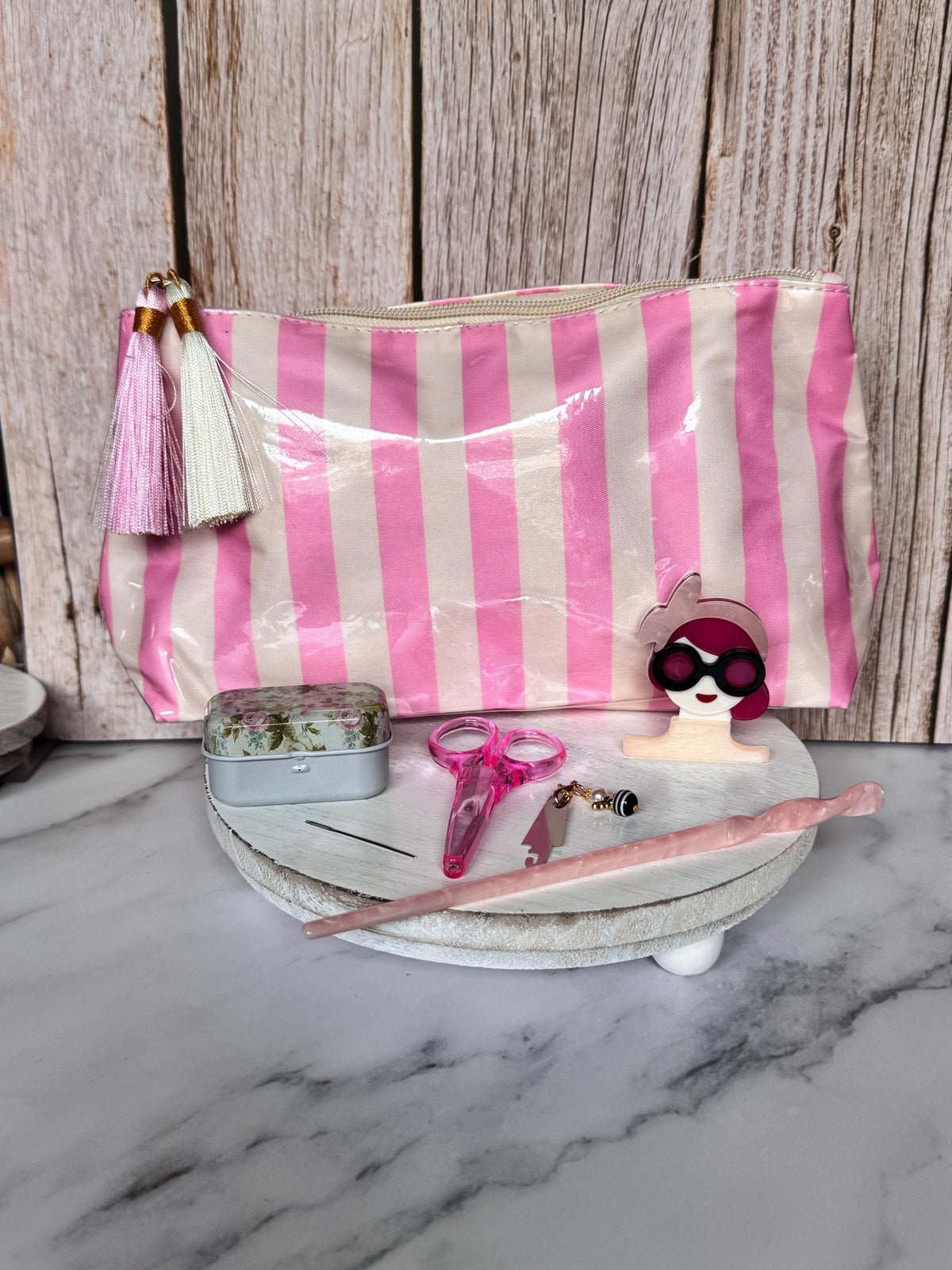 Striped Tassel Vinyl Pouch