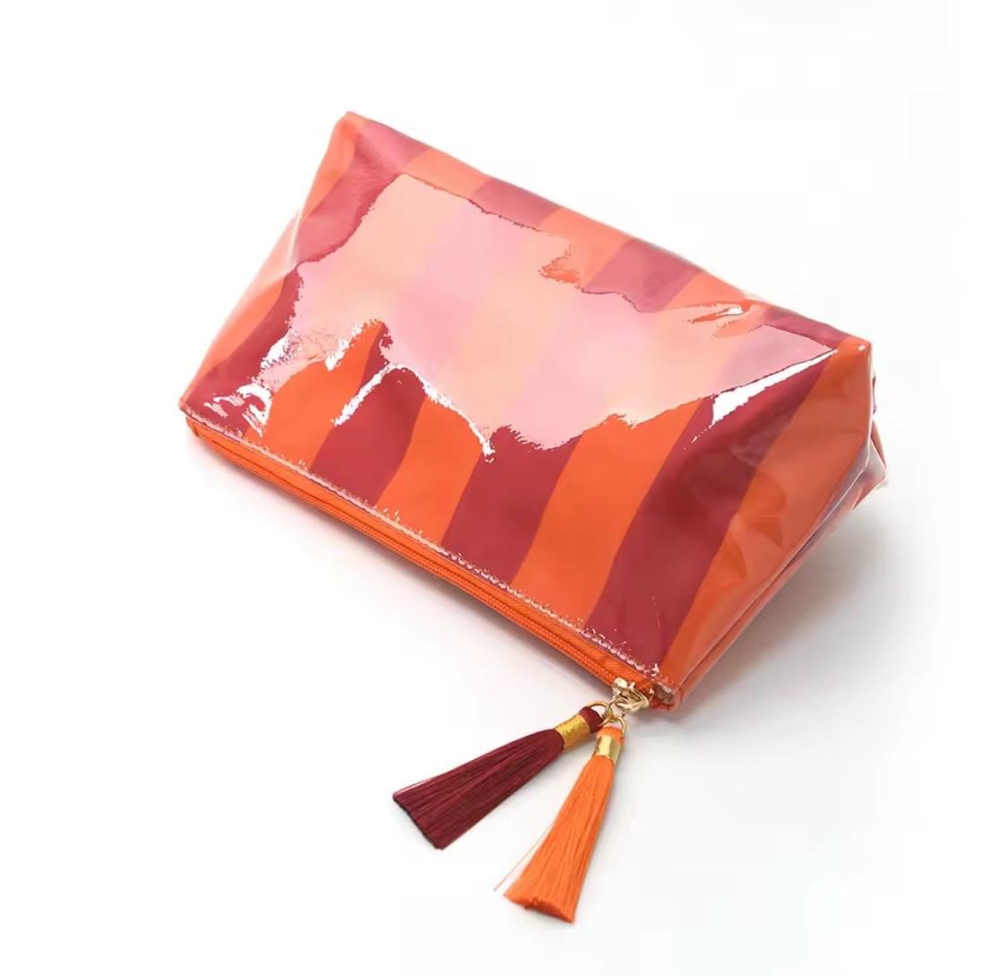 Striped Tassel Vinyl Pouch