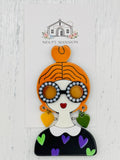 Girl w/Orange Hair Yellow & Green Earrings Acrylic