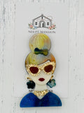 Lady w/Blonde Bun & Cat Eye Glasses Acrylic
