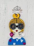 Girl w/YellowHair Pink & White Earrings Acrylic