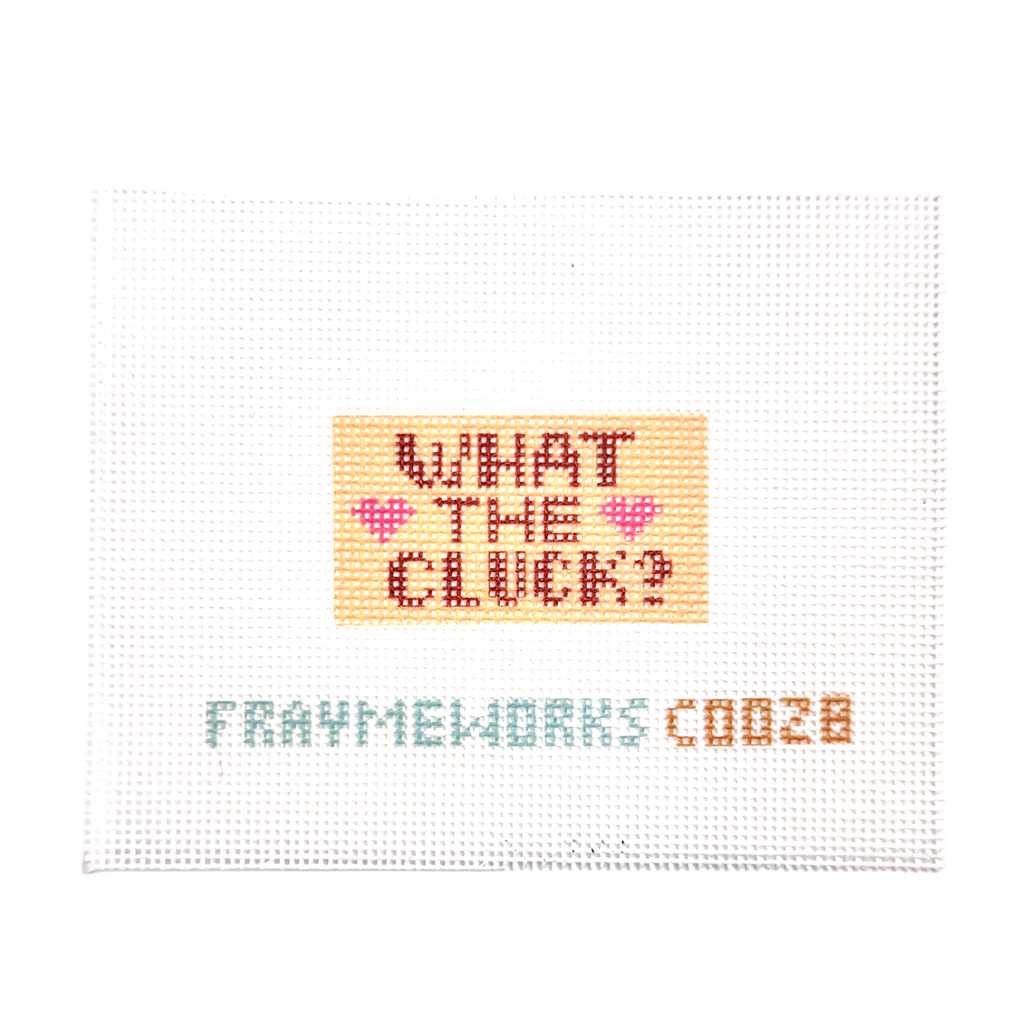 Frayme Works What the Cluck Gold 1.25"x 2.25" Mini Needlepoint Canvas