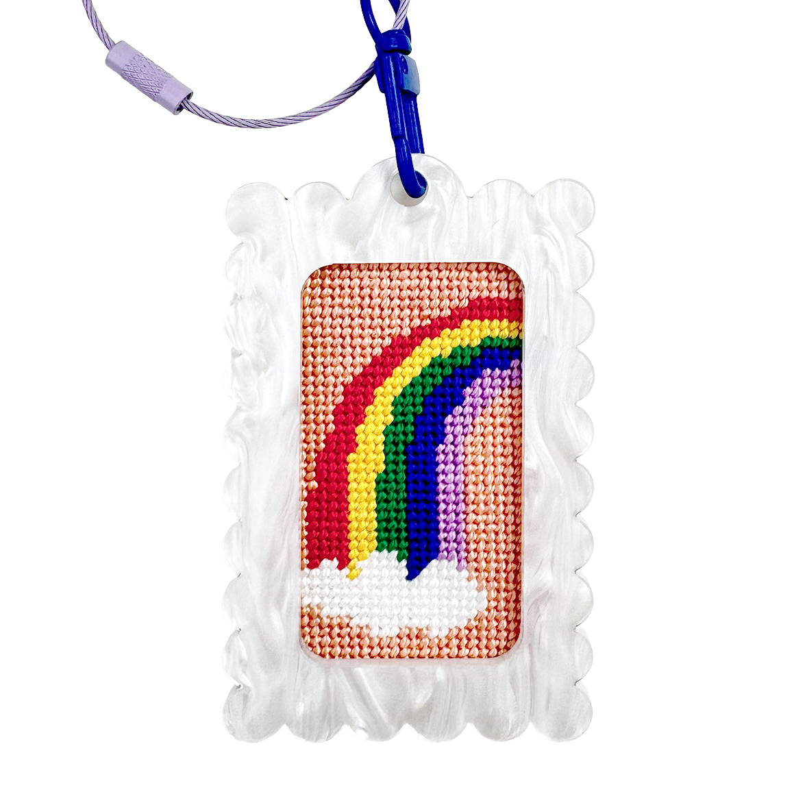 Frayme Works Bag Tag: Small Scallop Rectangle: Pearl White