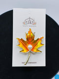 Yellow Fall Leaf with Pearl Jeweled