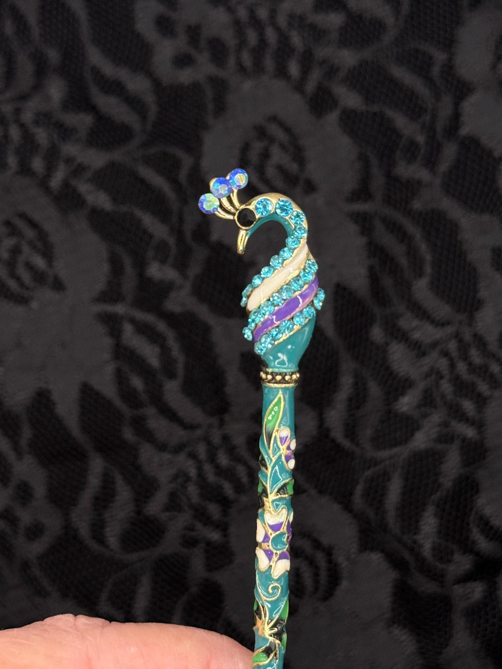 Peacock Swirl Cloisonné & Crystal LT