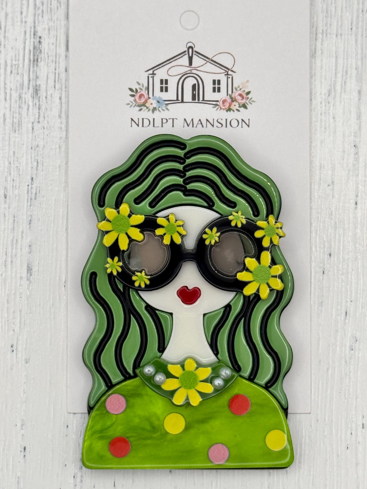 Hippie Girl with Green & Black Hair Acrylic