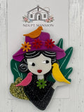 Bird Lady with Purple Hat Acrylic