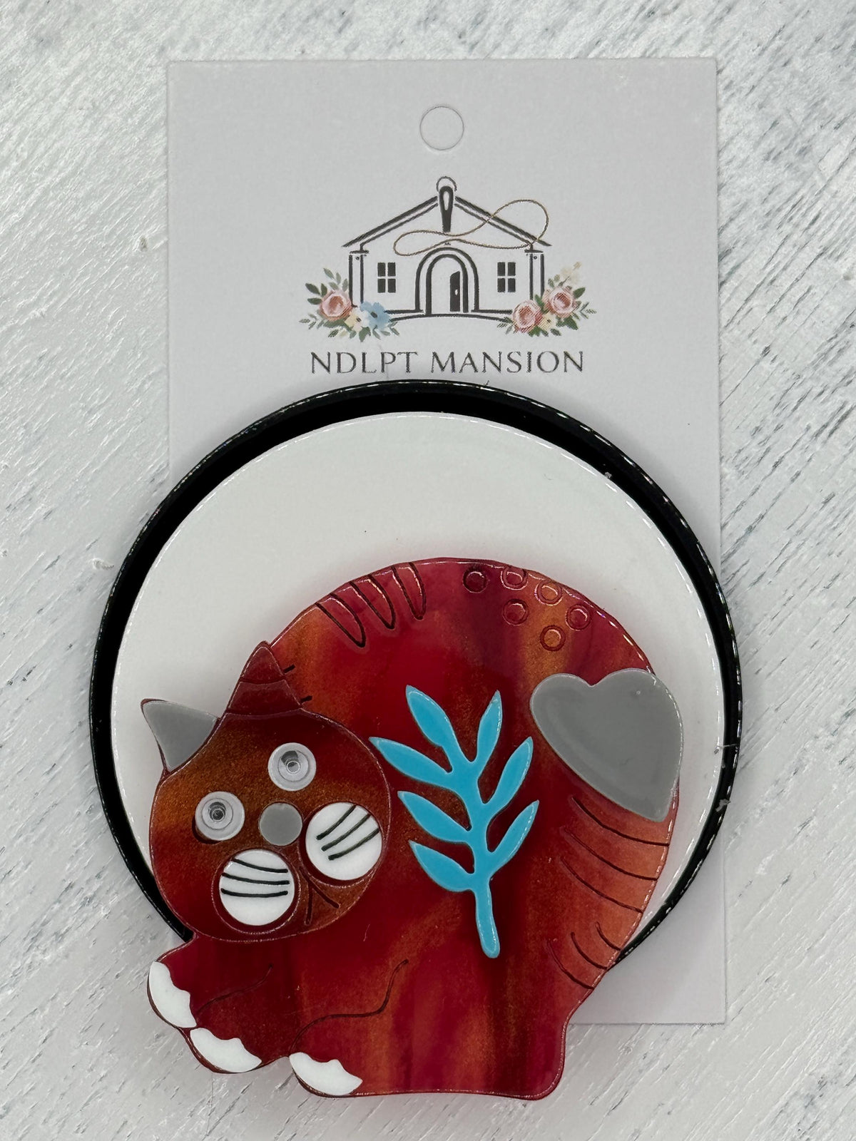 Spinner Red & Grey Cat with Teal Flowers Acrylic