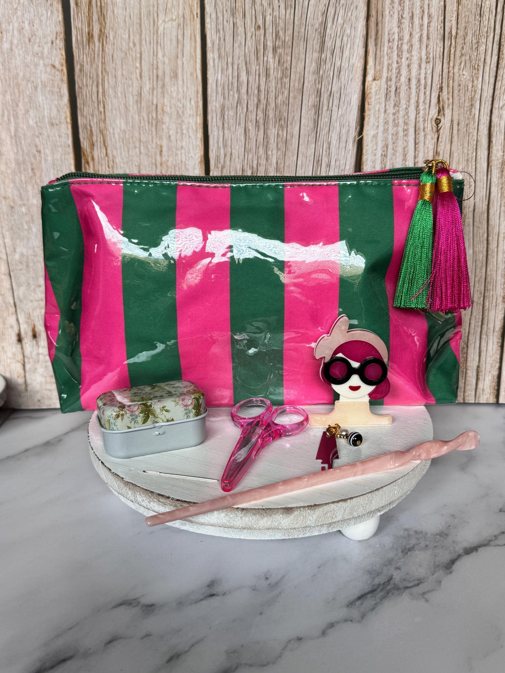 Striped Tassel Vinyl Pouch