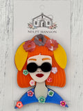 Lady with Orange Hair and Pink Flowers Acrylic