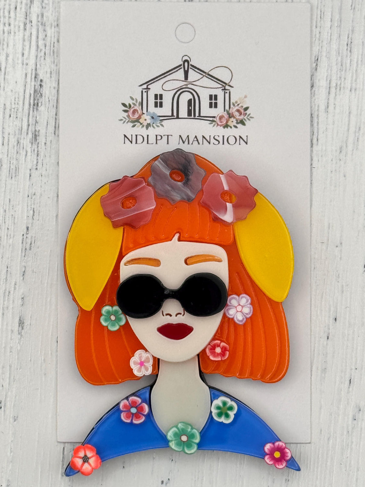 Lady with Orange Hair and Pink Flowers Acrylic