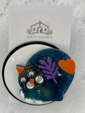 Spinner Teal & Orange Cat with Purple Flowers Acrylic