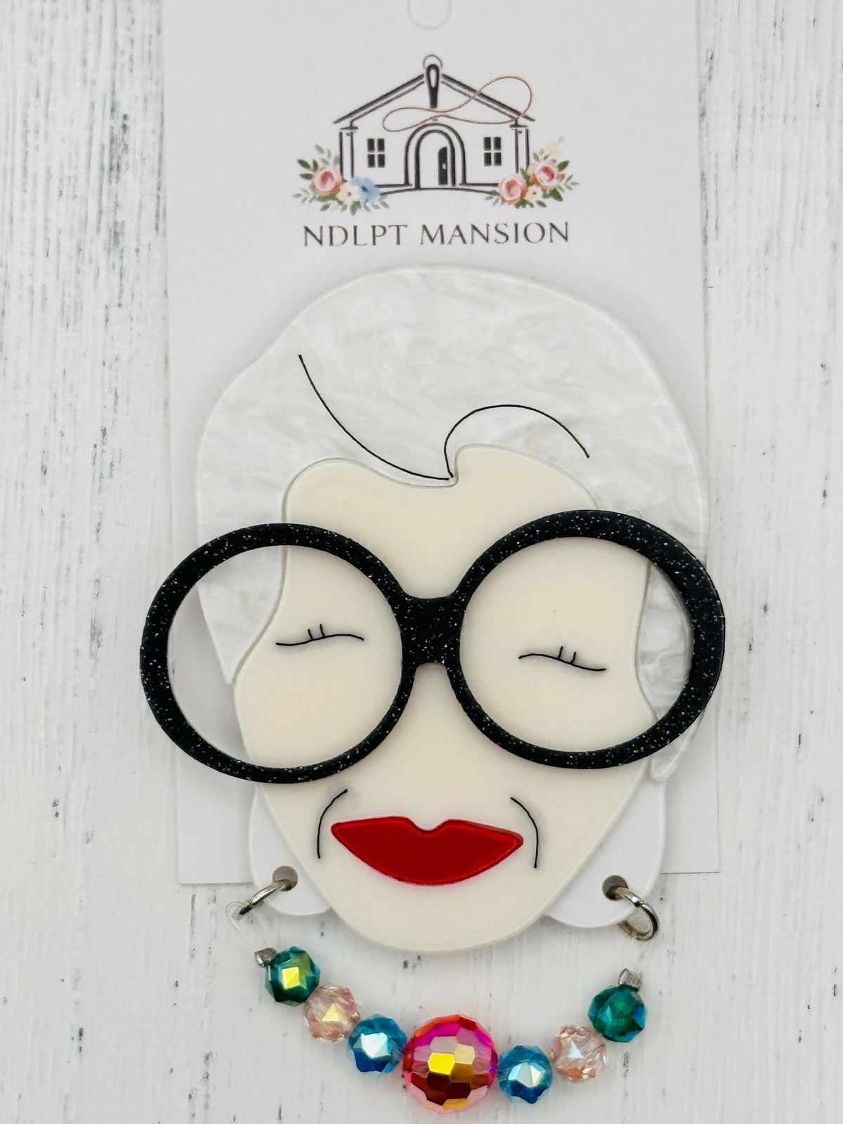 Grey Haired Dame w/Glasses & Necklace Acrylic