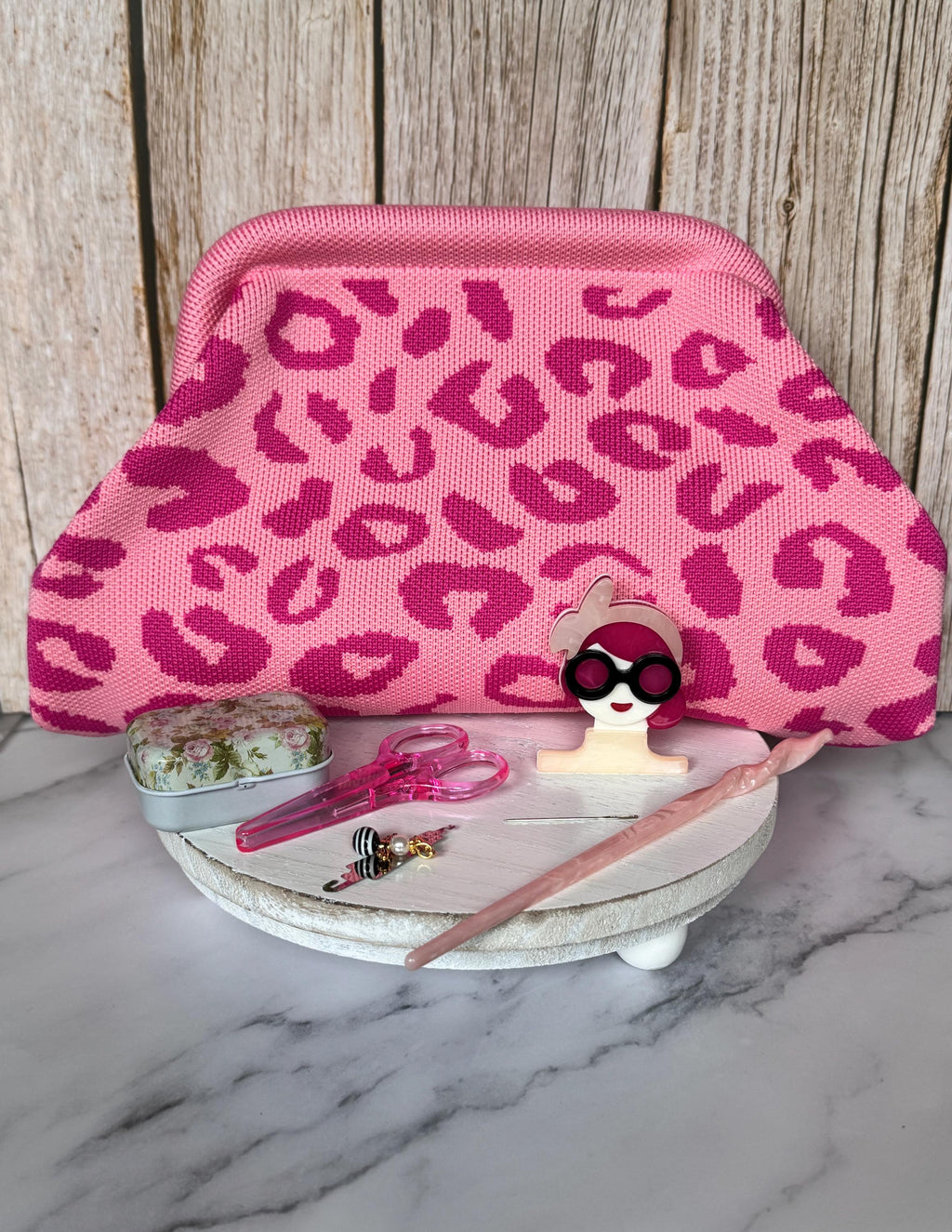 Leopard Clasp Knit Bag