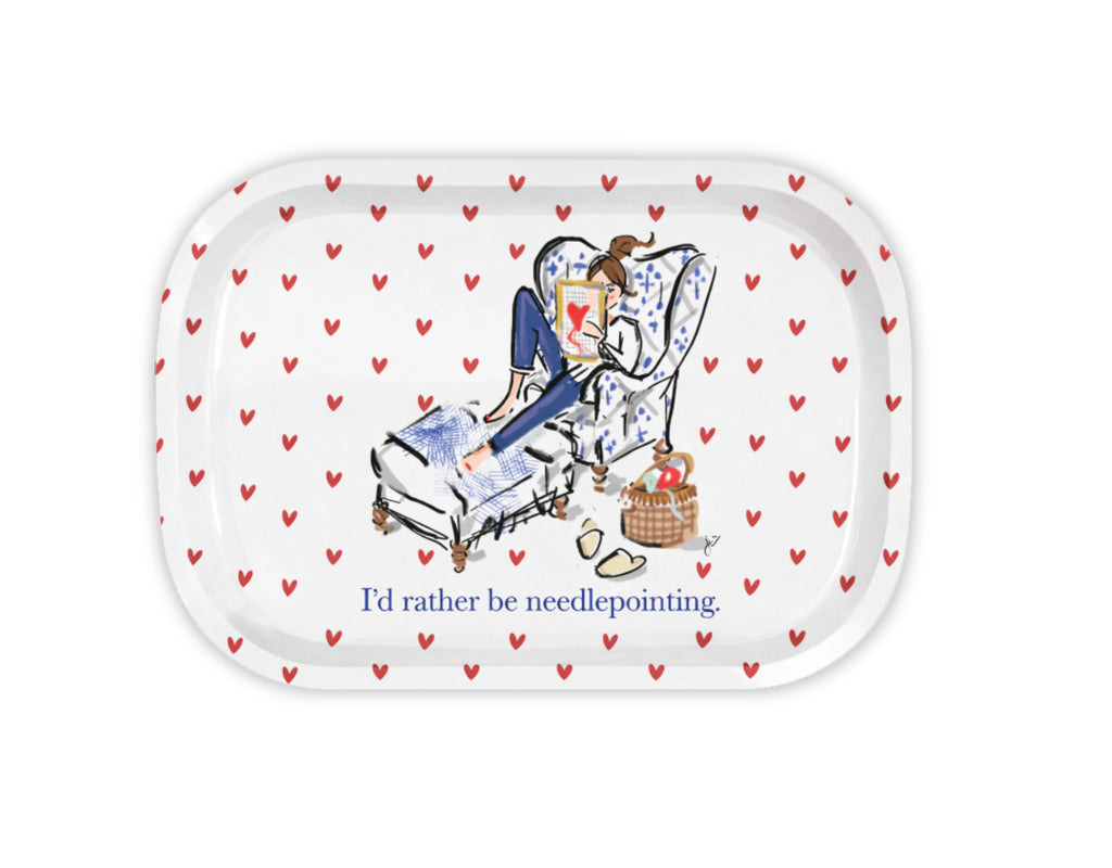 Jennifer Vallez I'd Rather Be Needlepointing Metal Catchall Tray