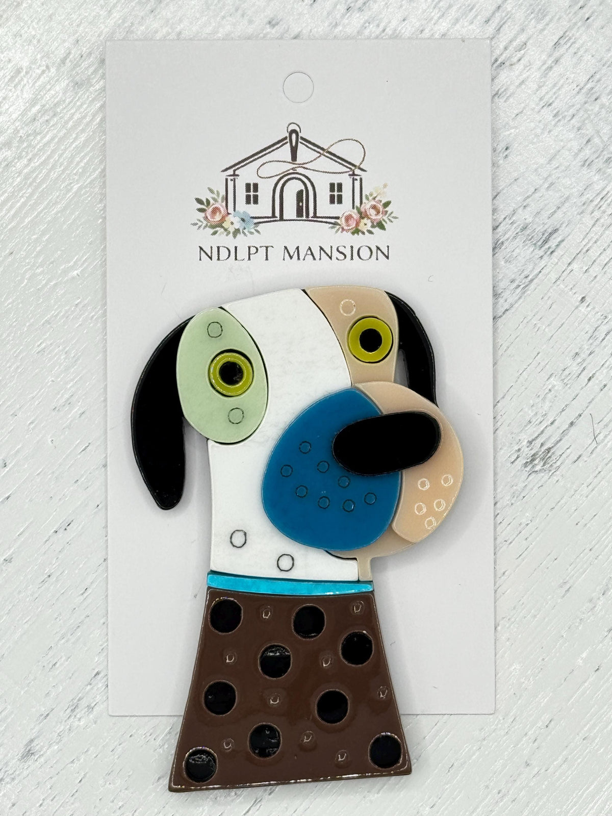 Spotted Dog with Brown Sweater Acrylic