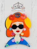 Lady with Orange Hair and Blue Flowers Acrylic