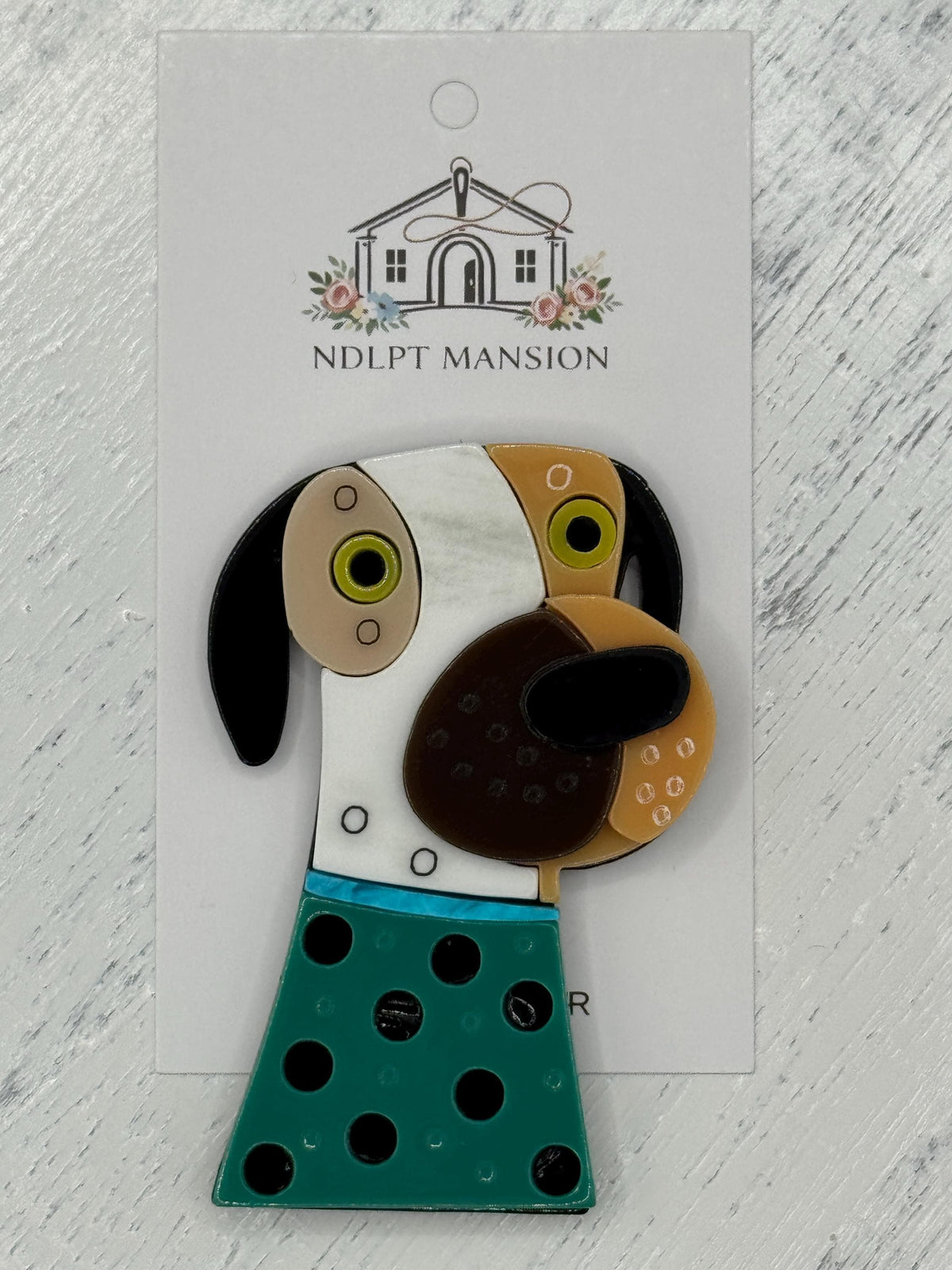 Spotted Dog with Teal Sweater Acrylic
