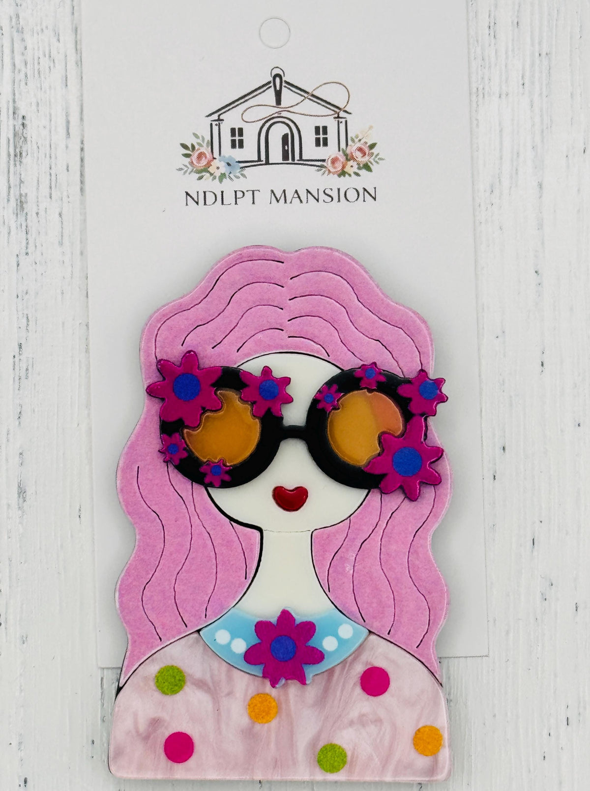 Hippie Girl with Pink Hair Acrylic