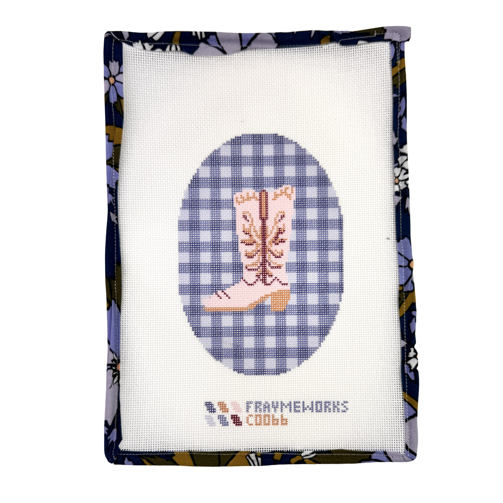 Frayme Works Cowgirl Boot 4.25" x 7.25" Oval Needlepoint Canvas