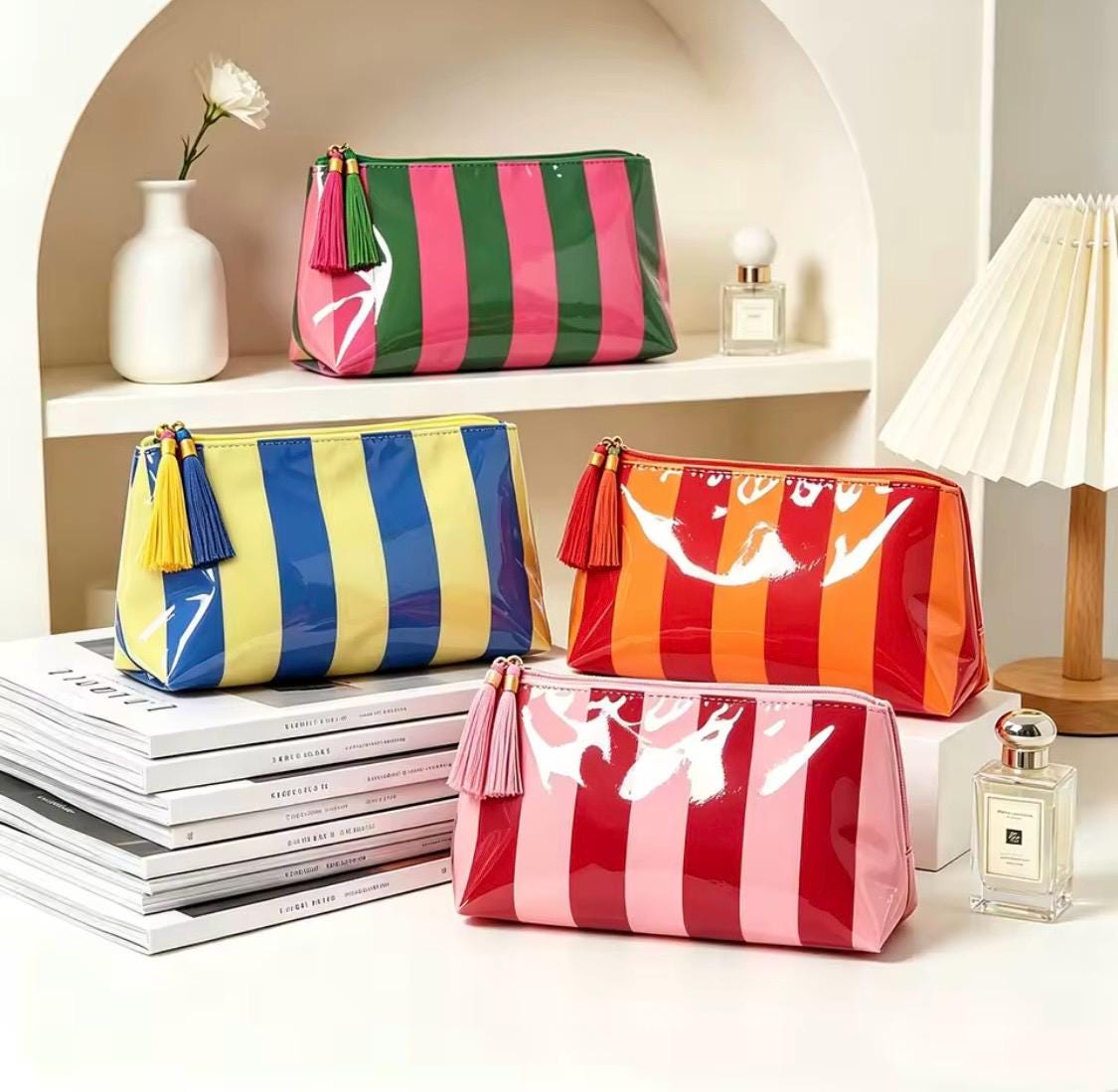 Striped Tassel Vinyl Pouch