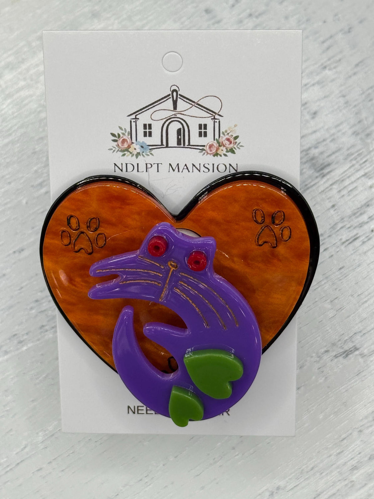 Spinner Purple Cat on Heart Acrylic