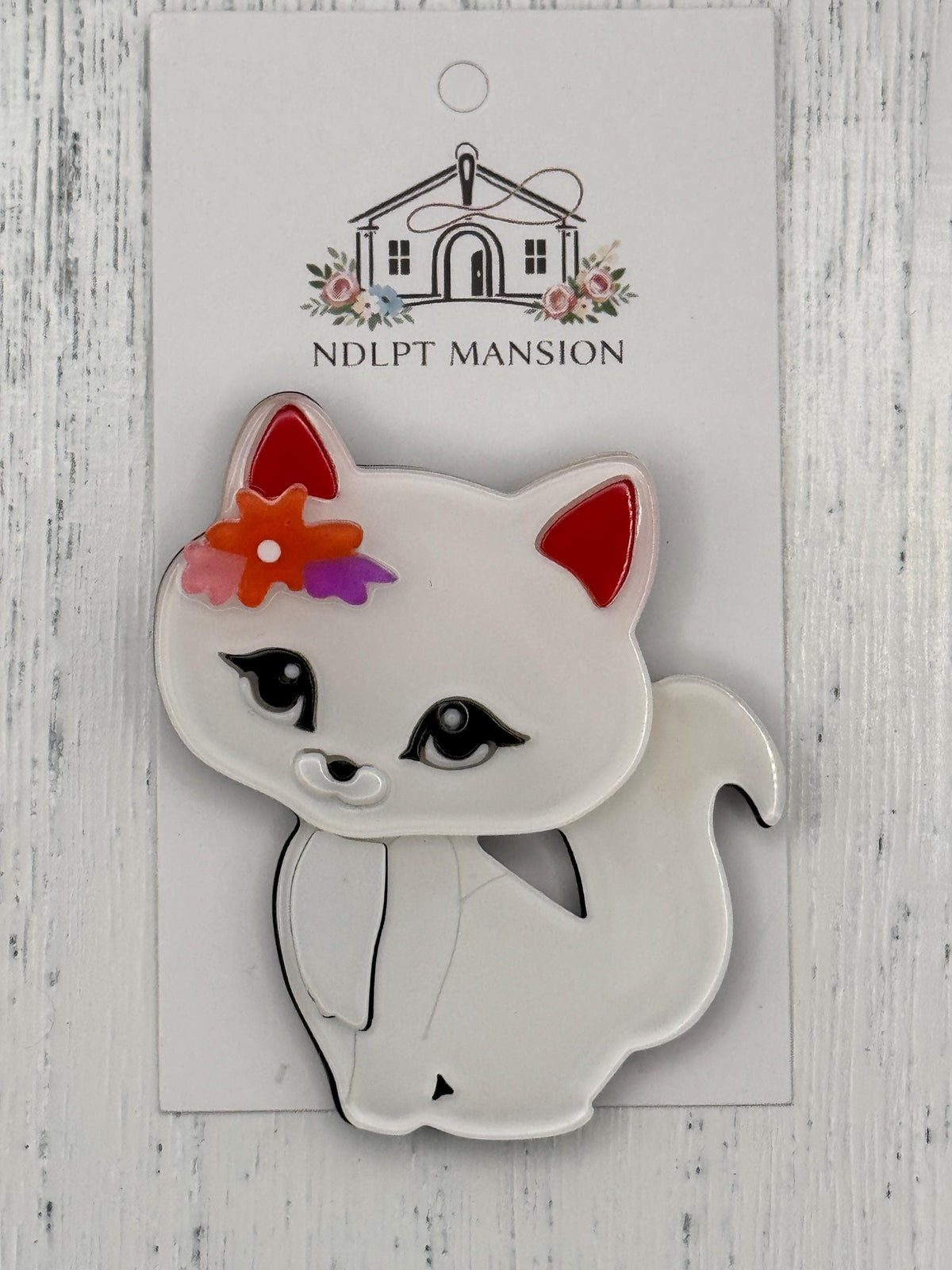 White Kitten w/Red Ears Acrylic