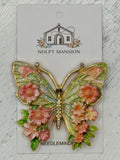 Green Butterfly with Orange Flowers Deluxe Enamel