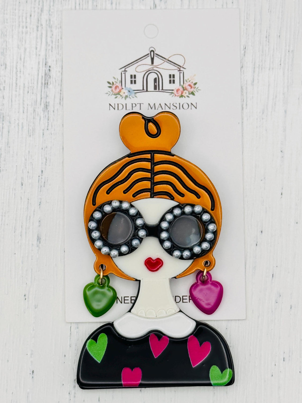 Girl w/Orange Hair Pink & Green Earrings Acrylic