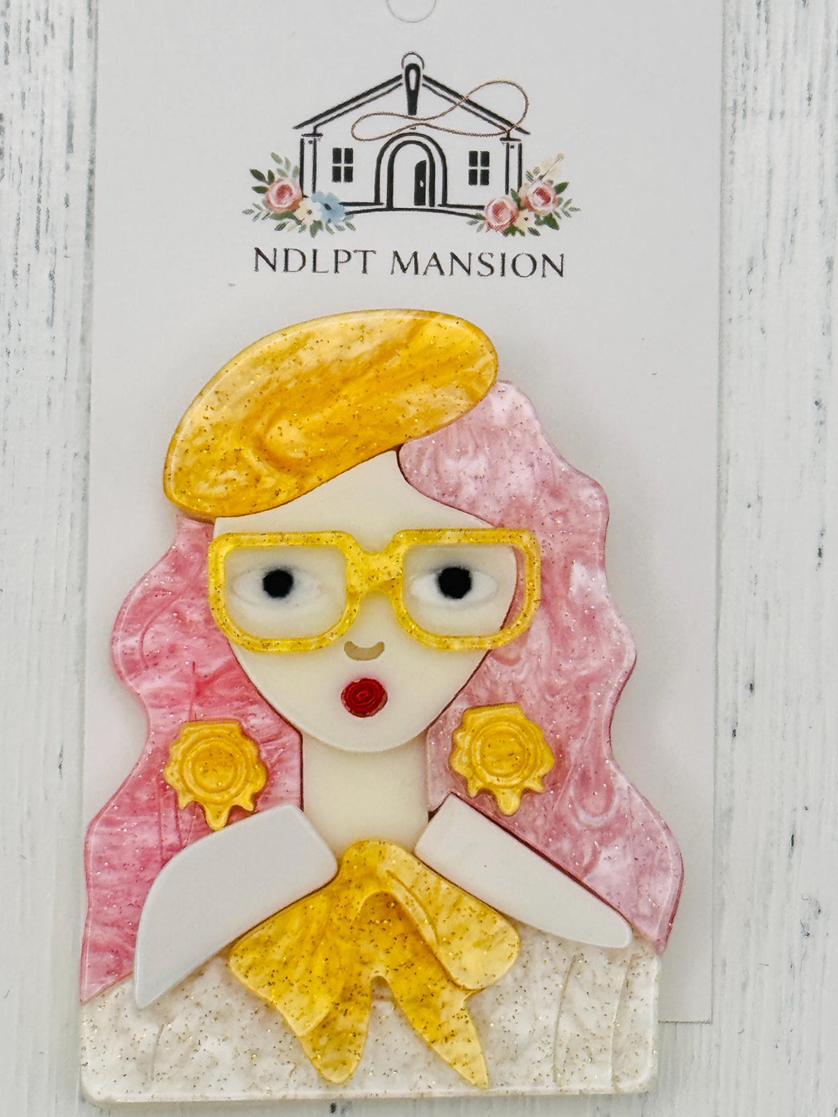 Lady with Pink Hair & Yellow Glasses Acrylic