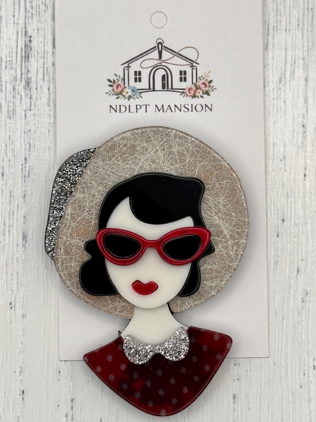 Lady w/Dark Hair w/Hat and Red Glasses Acrylic