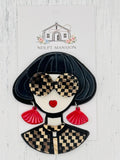 Lady w/Brown Checked Glasses & Red Earrings Acrylic