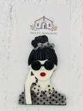 Lady w/Black Bun & Polka Dot Blouse Acrylic