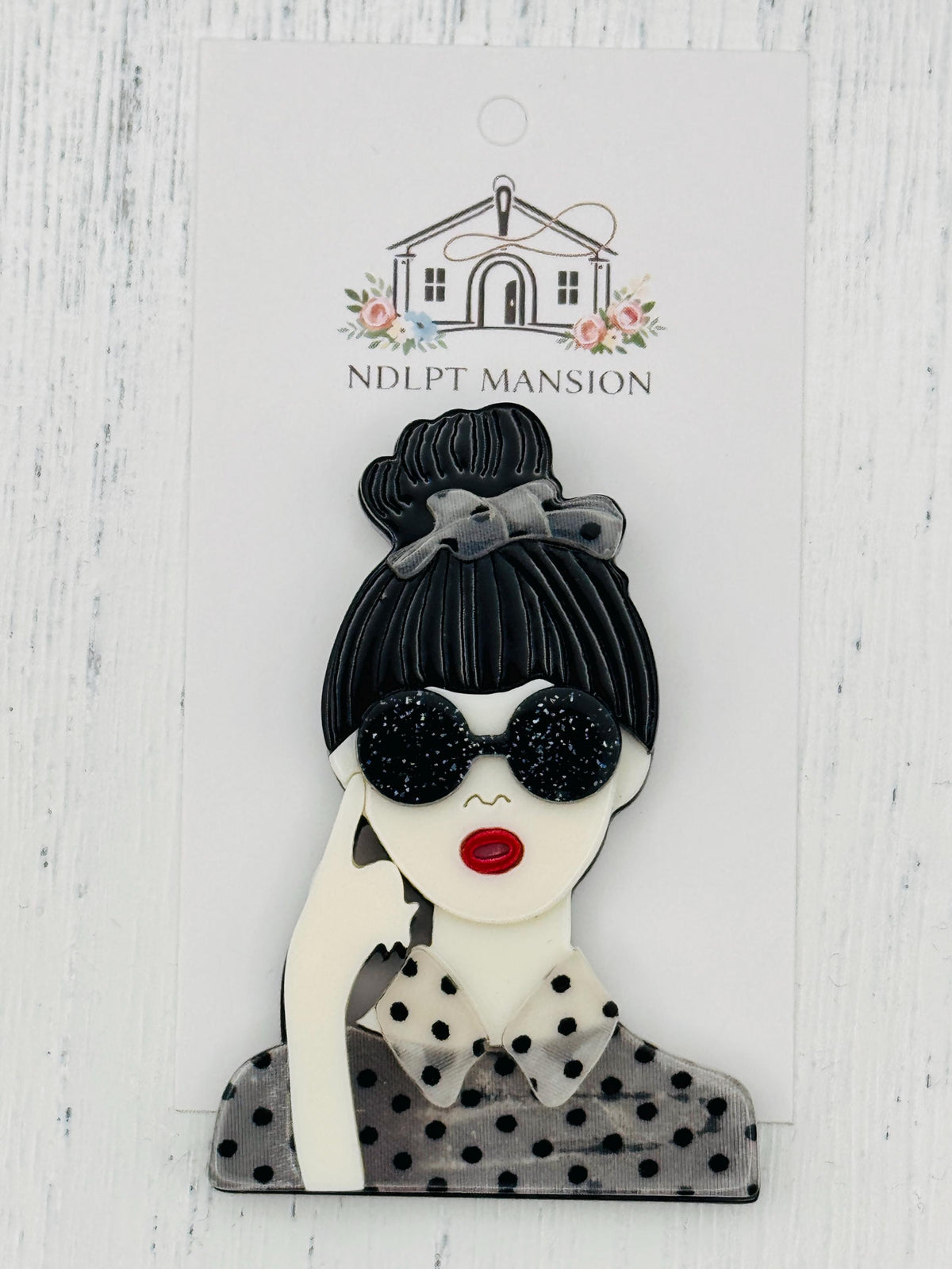 Lady w/Black Bun & Polka Dot Blouse Acrylic