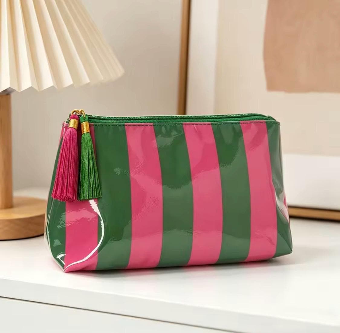 Striped Tassel Vinyl Pouch