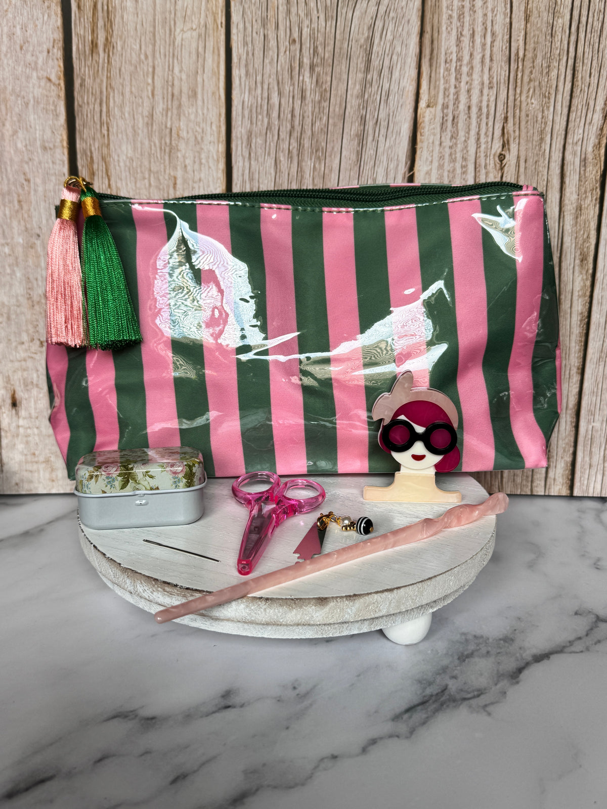 Striped Tassel Vinyl Pouch