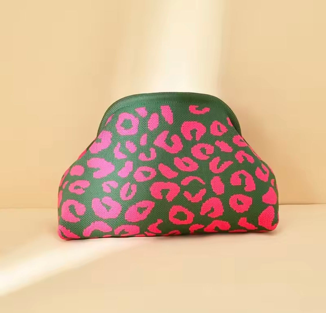 Leopard Clasp Knit Bag