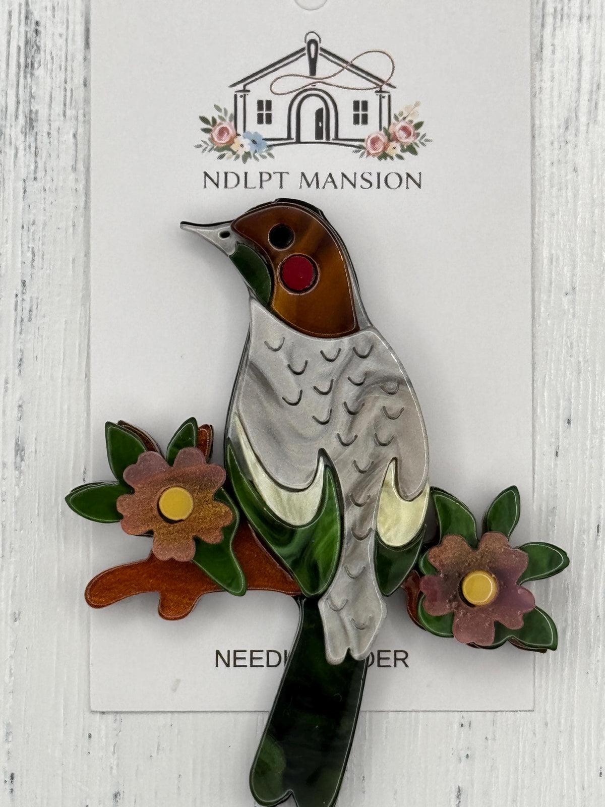 Brown & Green Bird on Branch Acrylic
