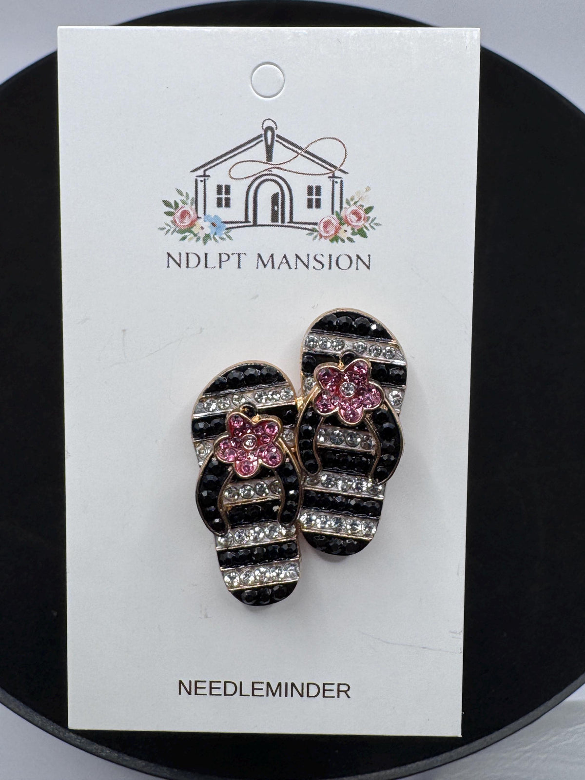 Black and White Striped Flip Flops Jeweled