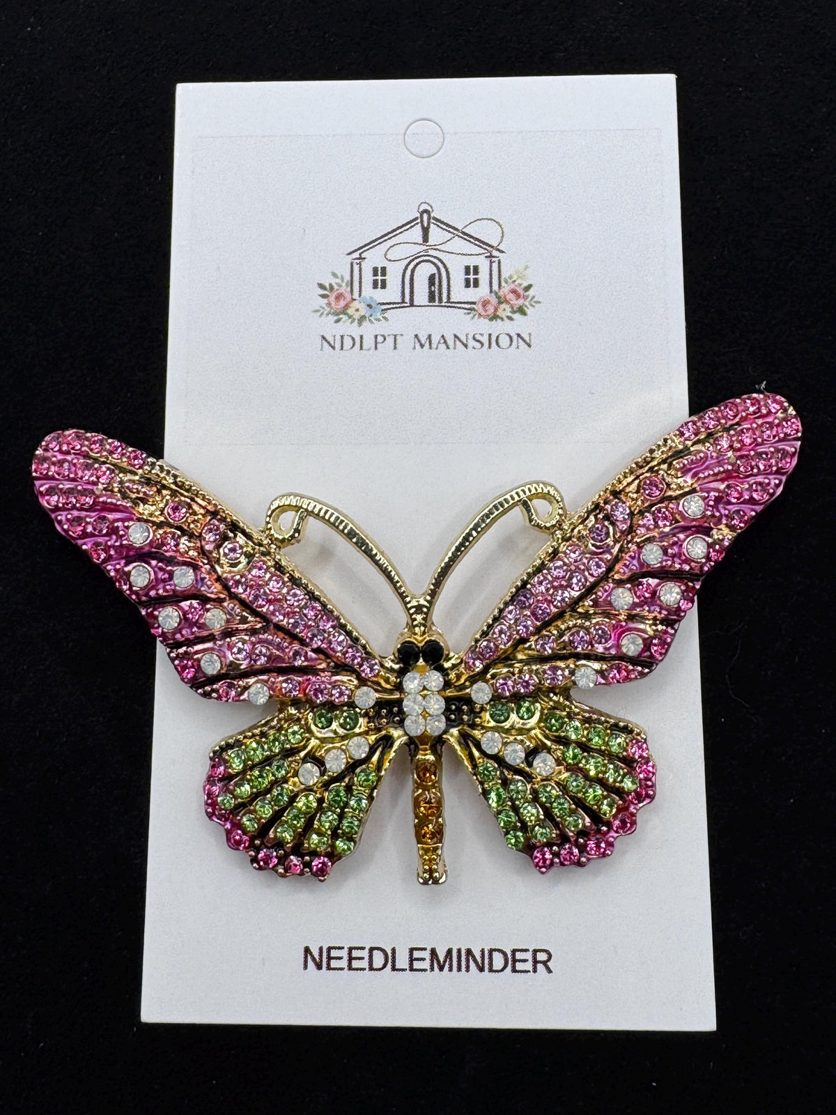 Pink & Green Monarch Butterfly Jeweled Needlminder