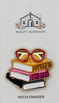 Book Pile with Glasses Deluxe Enamel