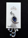 Silver Peacock with Blue Stone Jeweled
