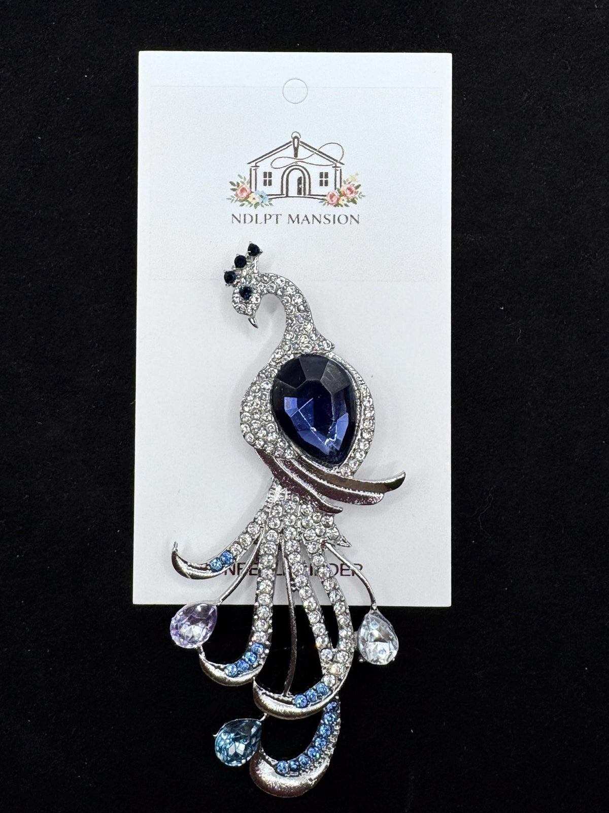 Silver Peacock with Blue Stone Jeweled