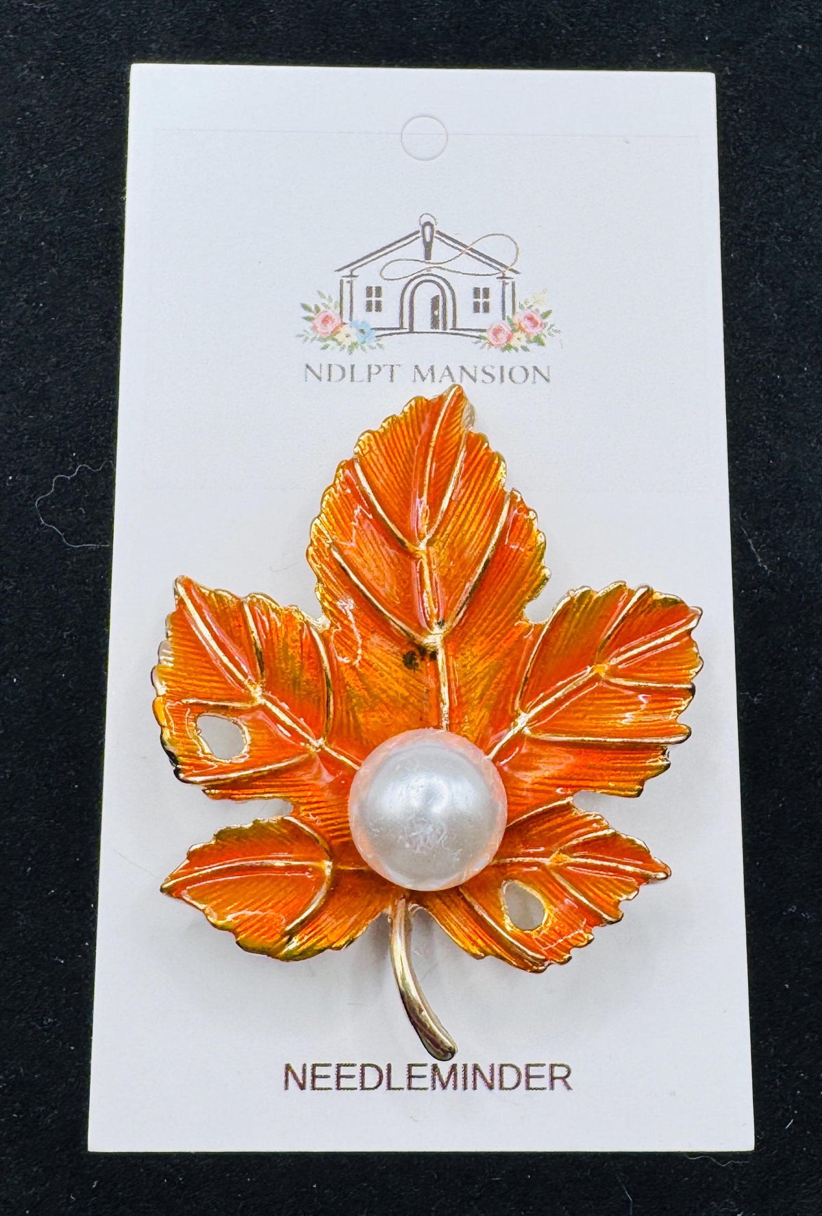 Orange Fall Leaf with Pearl Jeweled
