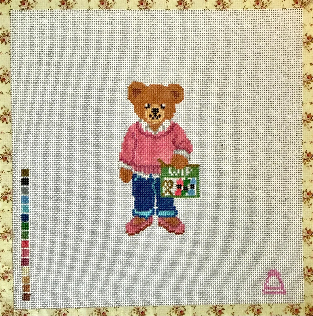 Stitched Stirrup Needlepoint Bear